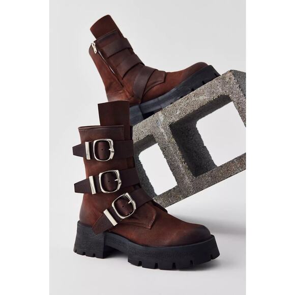 Steve Madden Womens 9.5 Roland Moto Boot Chocolate Brown Leather Grunge Boho - Picture 1 of 12